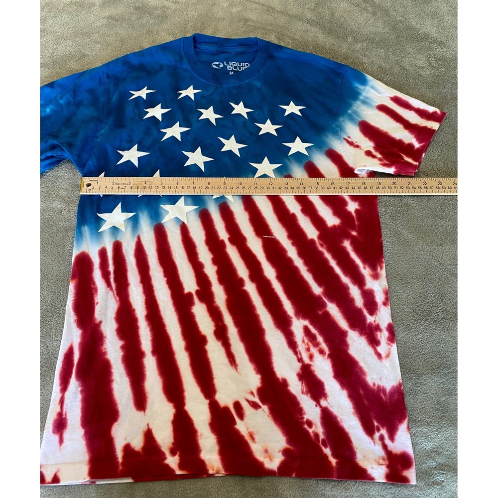 Liquid Blue Mens American Flag Tie Dye T-Shirt Blue Red White Sz M 2002 Vintage - Picture 3 of 8